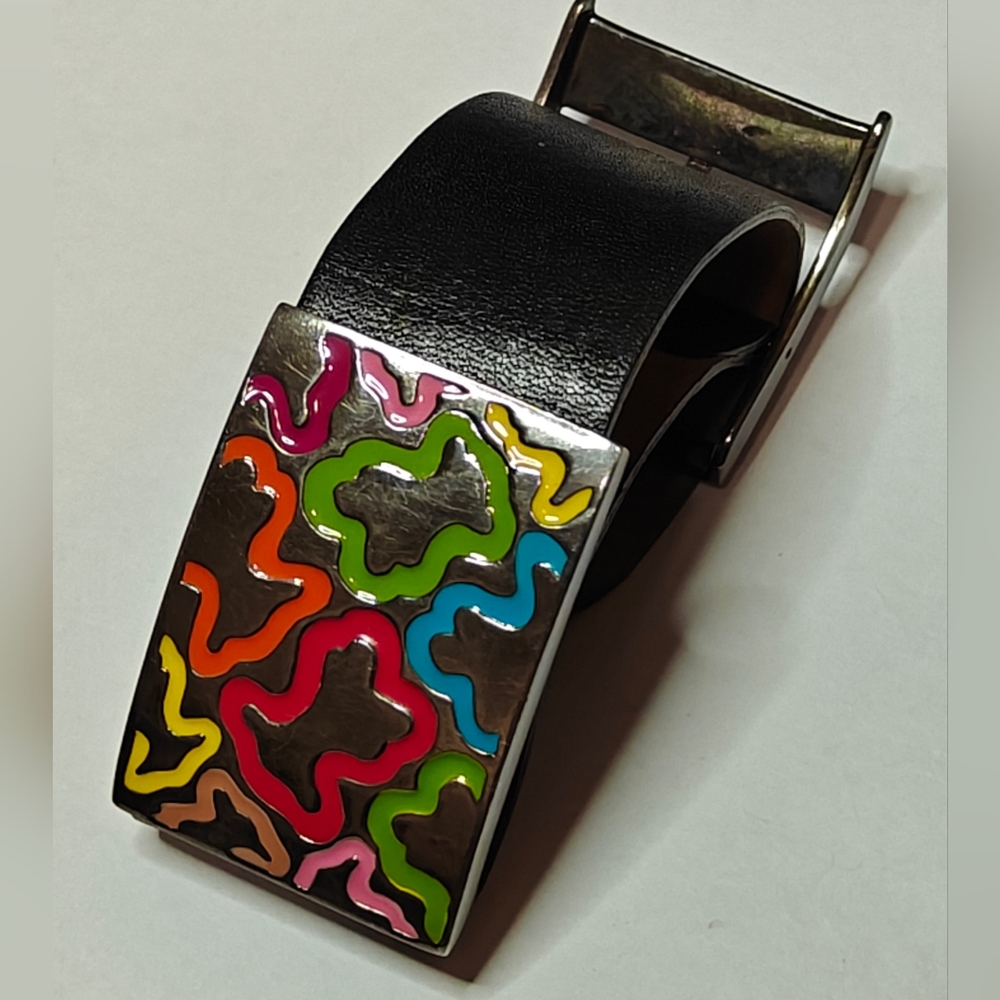 Rare Tous Kaos Sterling Silver And Genuine Leather Bracelet